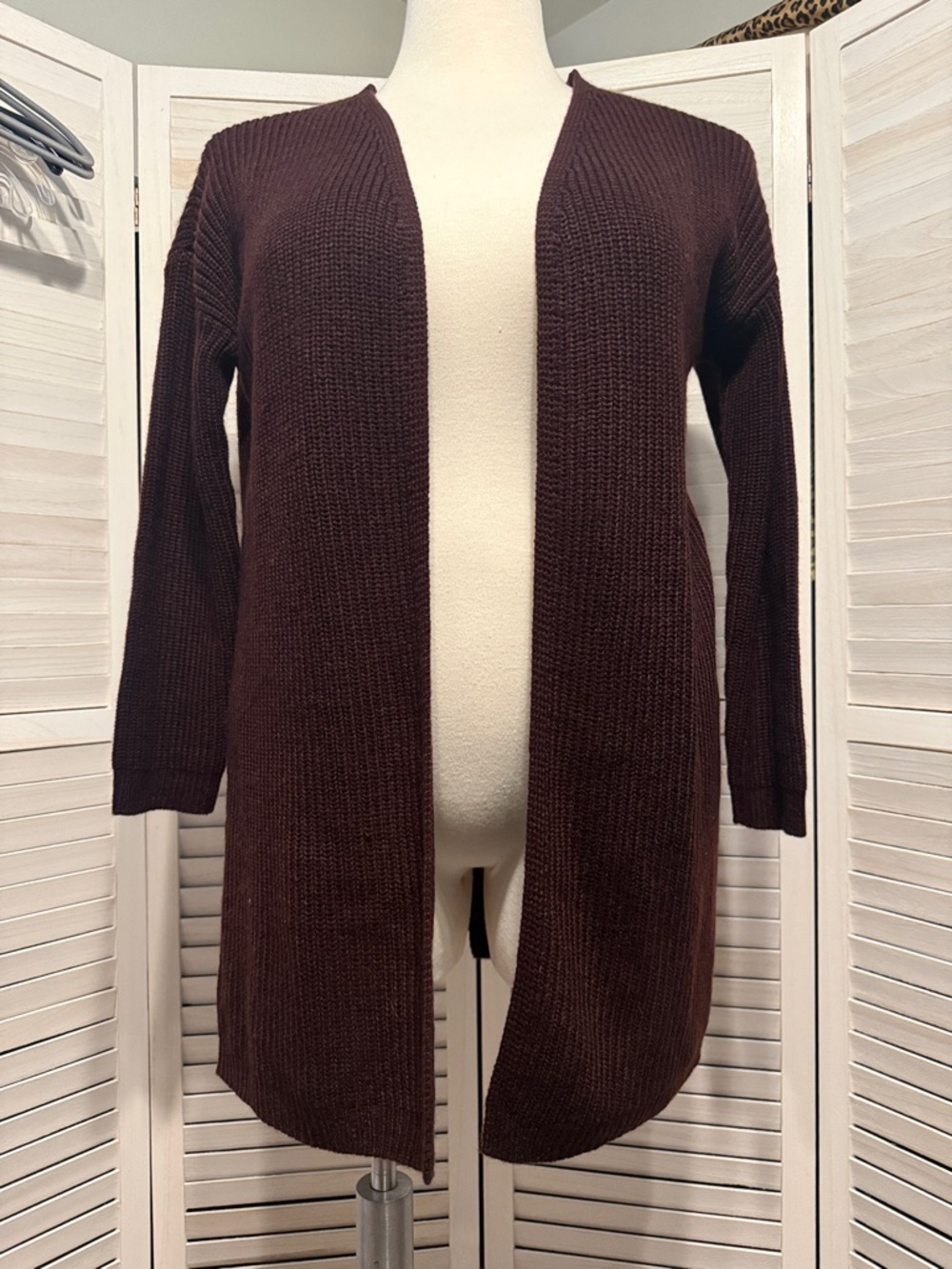 Women's Open-Front Long Knit Cardigan - Dark Brown. 1X